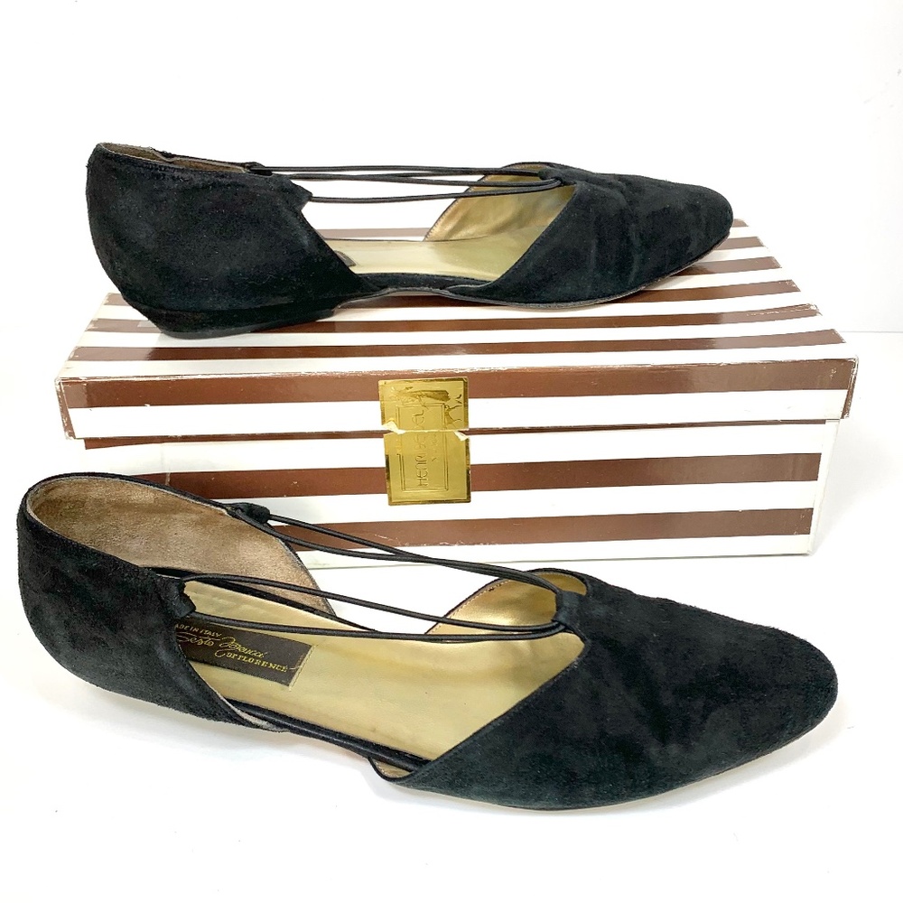 Vintage Sesto Meucci Black Suede Bungee Ballet Flats